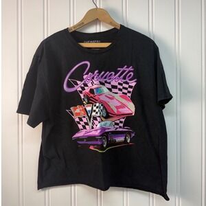 Chemistry Corvette T-Shirt Womens XL Black Graphic Crop Top Retro Car Racing Tee